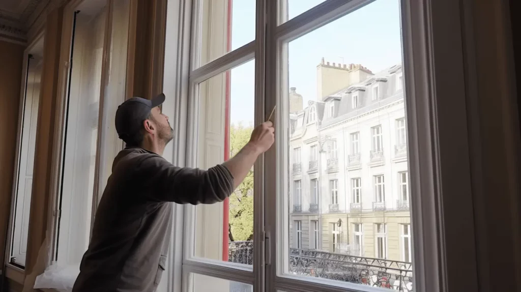 Détail des finitions d'un survitrage sur mesure